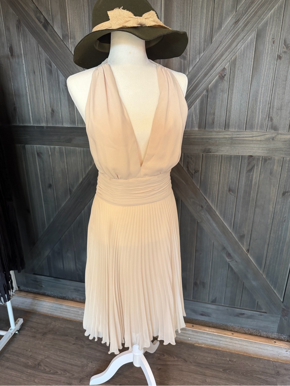 White House Black Market Blush Pleated Halter Midi Dress